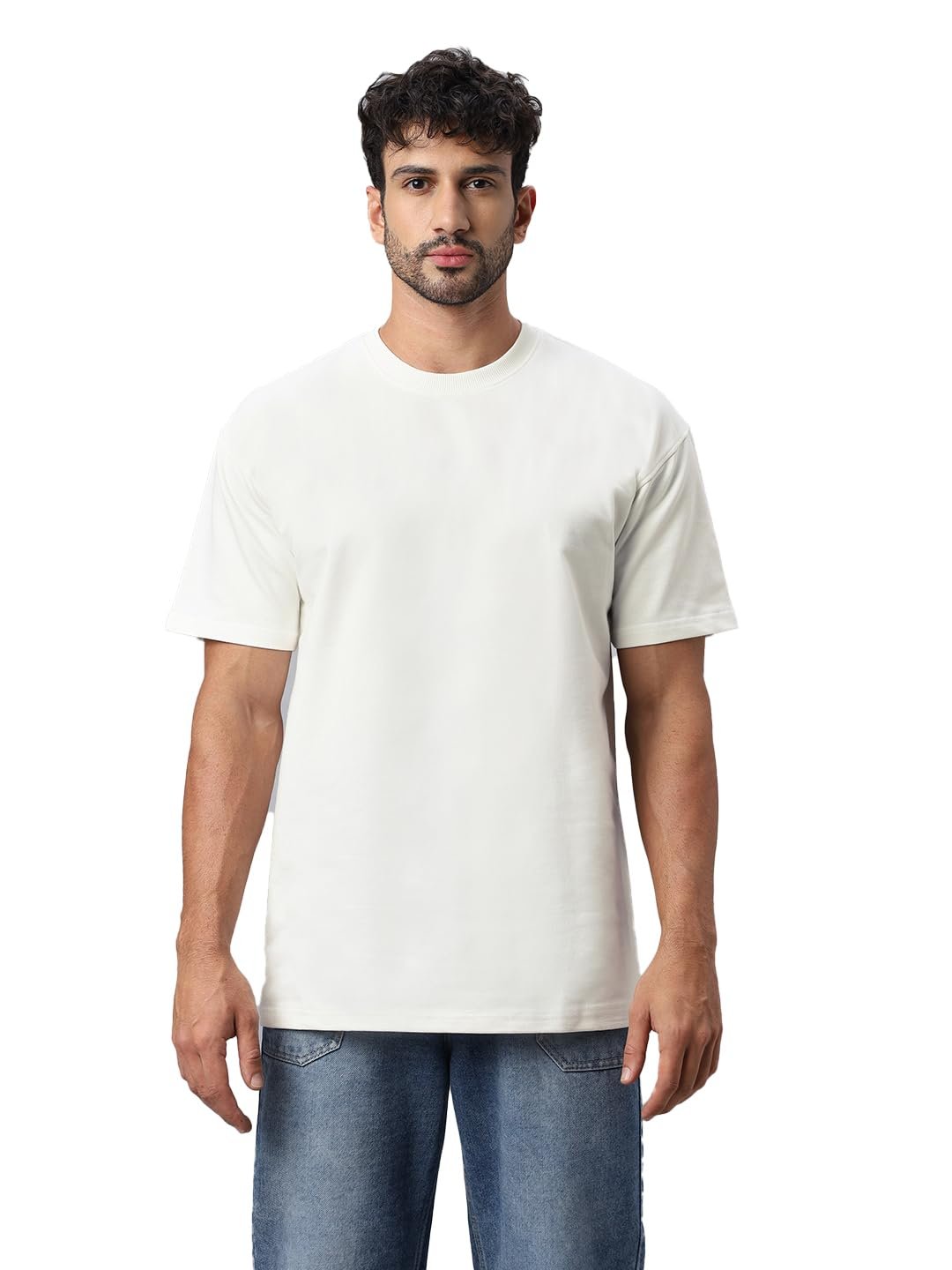 Men's Plain White Oversized Round Neck Half Sleeve T-Shirt - Image 2