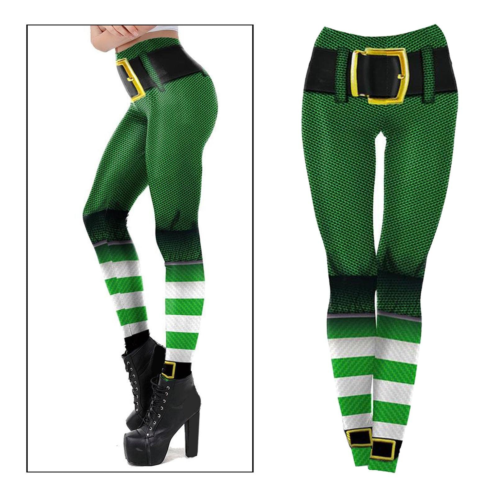 LOSA Stretchy Soft Women Leggings Shamrock Print Compression Pants Mesh L - Image 7