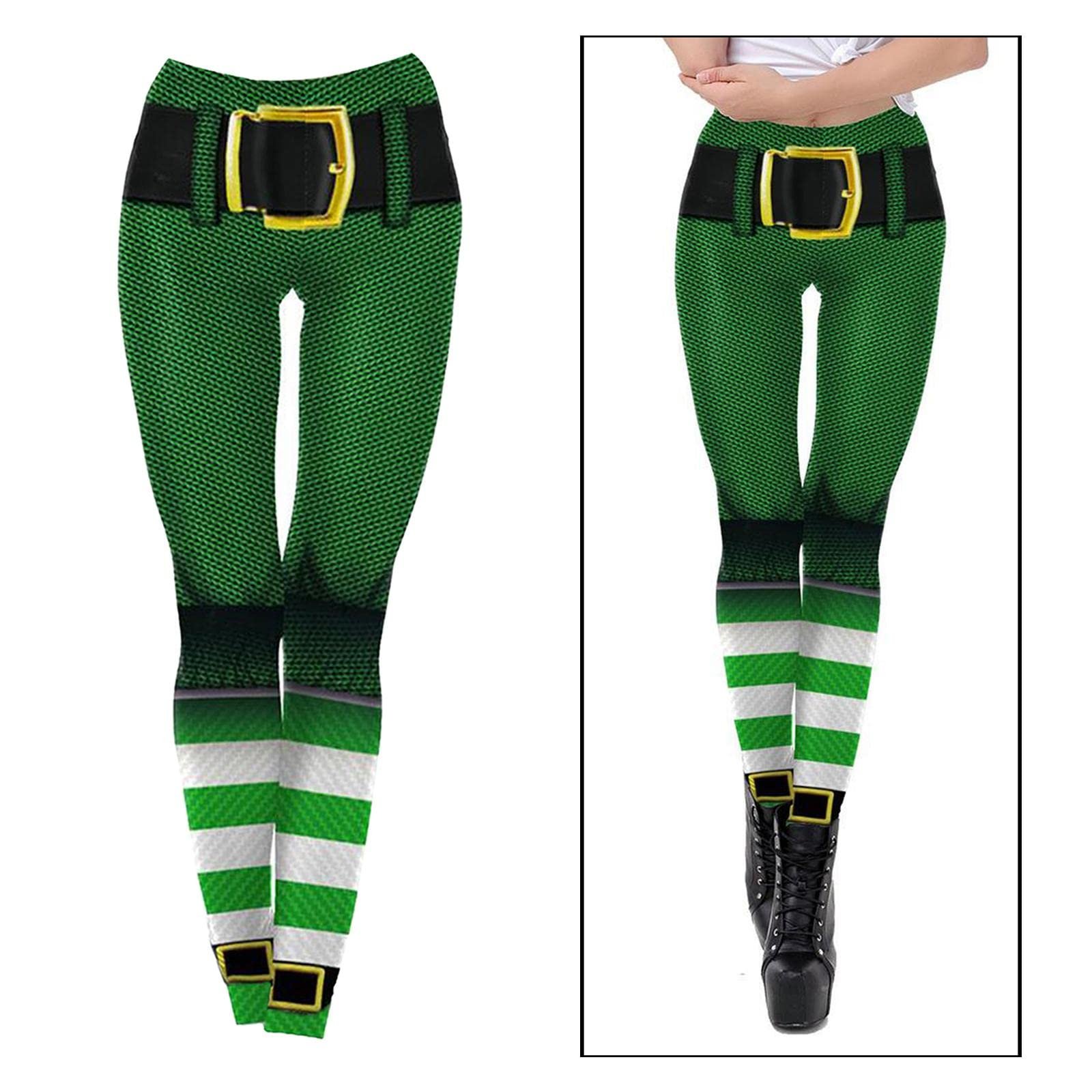 LOSA Stretchy Soft Women Leggings Shamrock Print Compression Pants Mesh L - Image 9