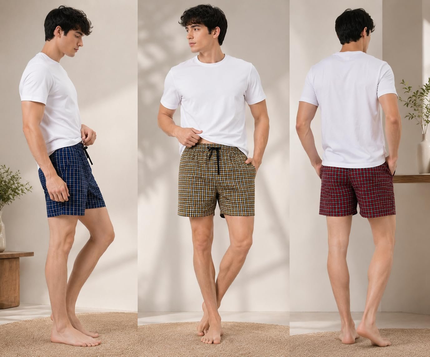Men's Checkered Cotton Printed Boxer Shorts Combo Pack of 3 | Side Pocket | Casual Wear, Night Wear, Gym Wear, Beach Wear, Daily Use Boxers (in, Alpha, XL, Regular, Multicolor) - Image 5