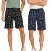 L.N.Creation Mens Cotton Printed Shorts Combo (Pack of 2) | Soft Breathable Lounge & Sleepwear Shorts with Drawstring & Pockets | Casual Black-Navy