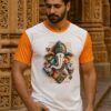 Men's Lord Ganesha Printed Round Neck T-Shirt, Short Sleeve Casual Graphic T-Shirt, White and Orange (L-4, M-4 XL-10, XXL-2 Total 20pc)