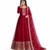 Girl's Fashion Hub's Navy Blue Color Anarkali Gown with Dupatta, Gold Embroidery, Ethnic Wear for Women (in, Alpha, 3XL, Regular, Red)