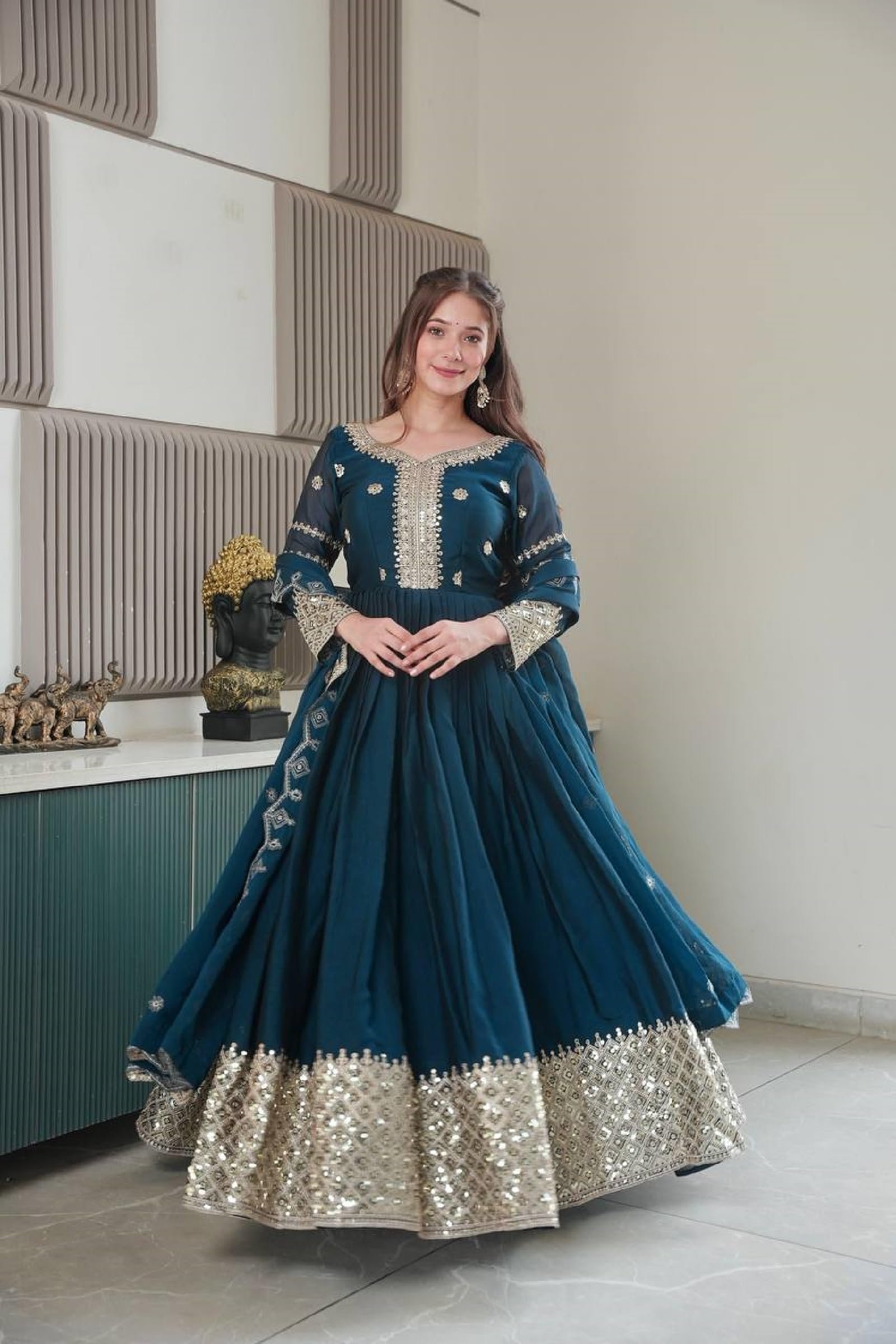Women Noha Crush Silk Anarkali Gown with Dupatta | Embroidery Codding and Sequins Work Ethnic Outfit | Fully Stitched - Image 5