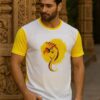 Men's Lord Ganesha Printed Round Neck T-Shirt, Short Sleeve Casual Graphic T-Shirt, White and Yellow (L-4, M-4 XL-10, XXL-2, Total 20pc)