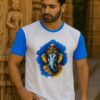 Men's Lord Ganesha Printed Round Neck T-Shirt, Short Sleeve Casual Graphic T-Shirt, White and Blue(L-4, M-4 XL-10, XXL-2 Total 20pc)