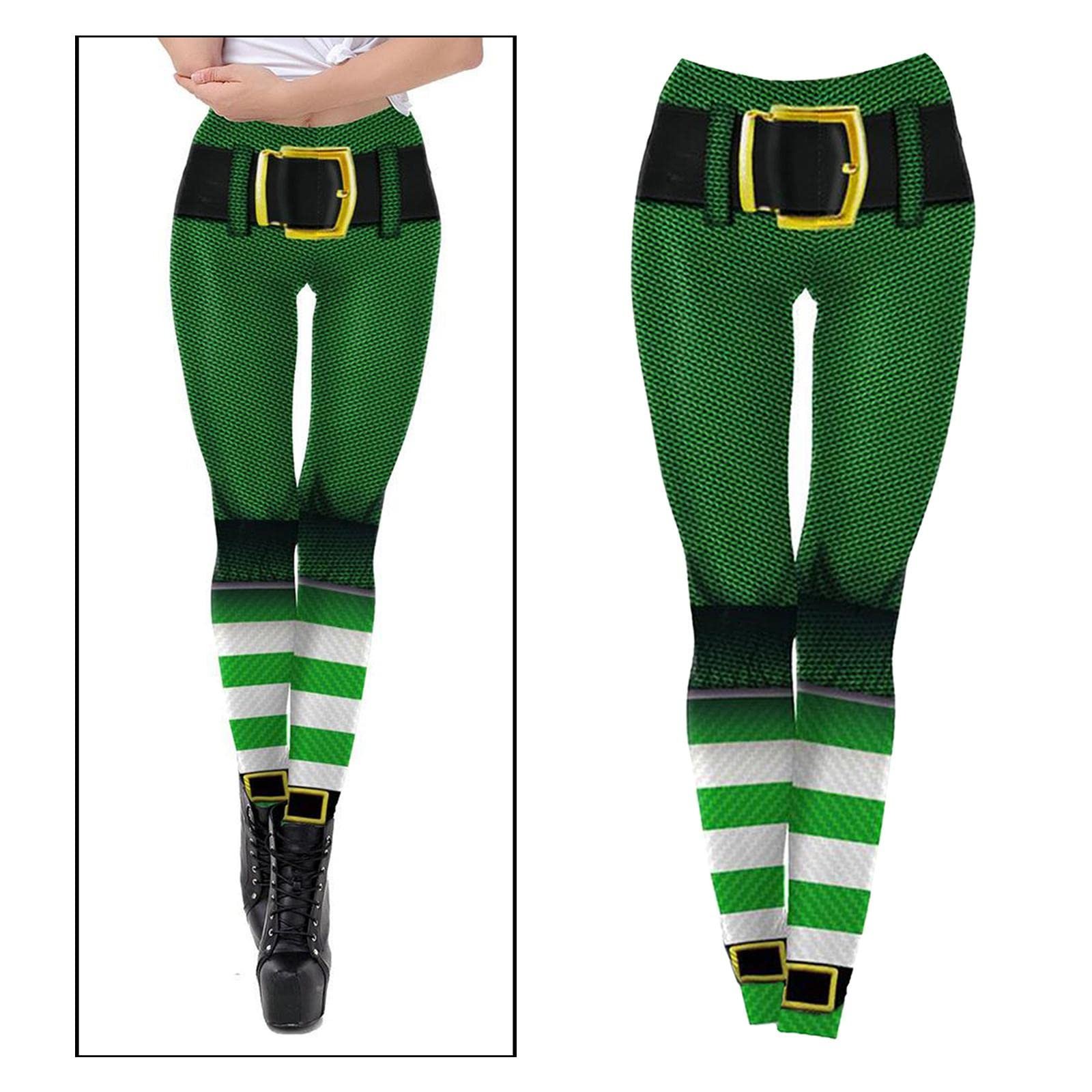 LOSA Stretchy Soft Women Leggings Shamrock Print Compression Pants Mesh L - Image 8