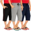 Men's Casual Three Quarter Length Shorts, Drawstring Waist, Cotton Blend, Multi-Color Pack, Athletic Lounge Wear (Black, L)