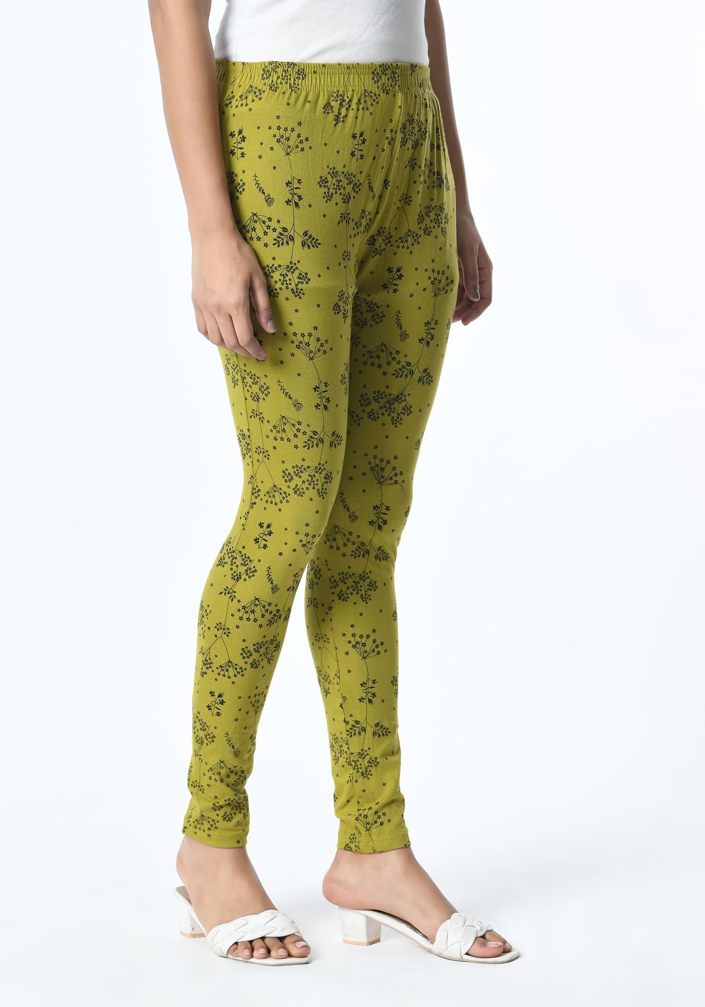 Women Cotton Printed Slim Side Pocket Leggings Pants (Pack of 3) Mustard,Bottle Green,Olive - Image 4