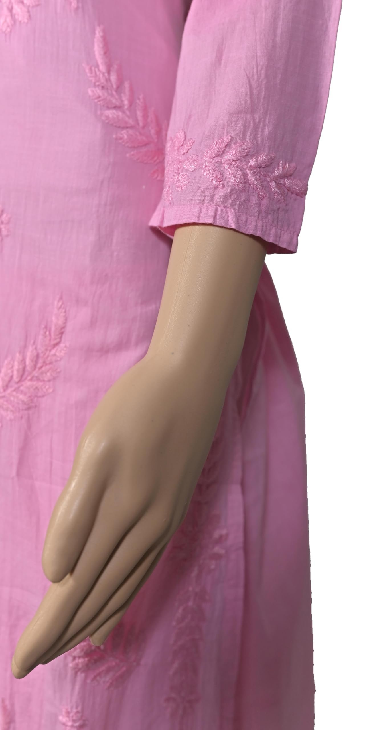 Women's Pink Cotton Kurti with Floral Chikankari Hand Embroidery, 3/4 Sleeve, Casual Wear (in, Alpha, 3XL, Pink) - Image 5