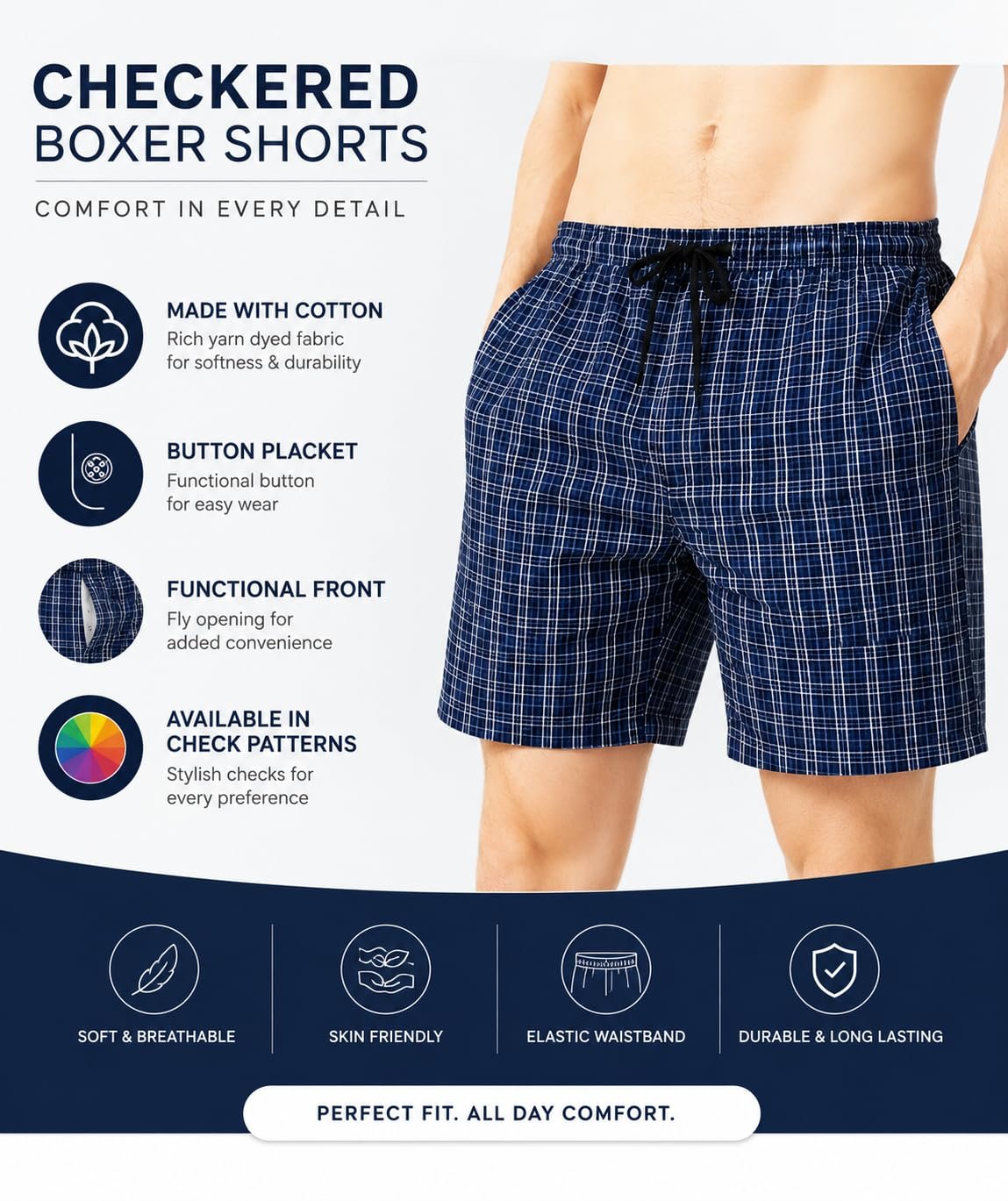 Men's Checkered Cotton Printed Boxer Shorts Combo Pack of 3 | Side Pocket | Casual Wear, Night Wear, Gym Wear, Beach Wear, Daily Use Boxers (in, Alpha, XL, Regular, Multicolor) - Image 2