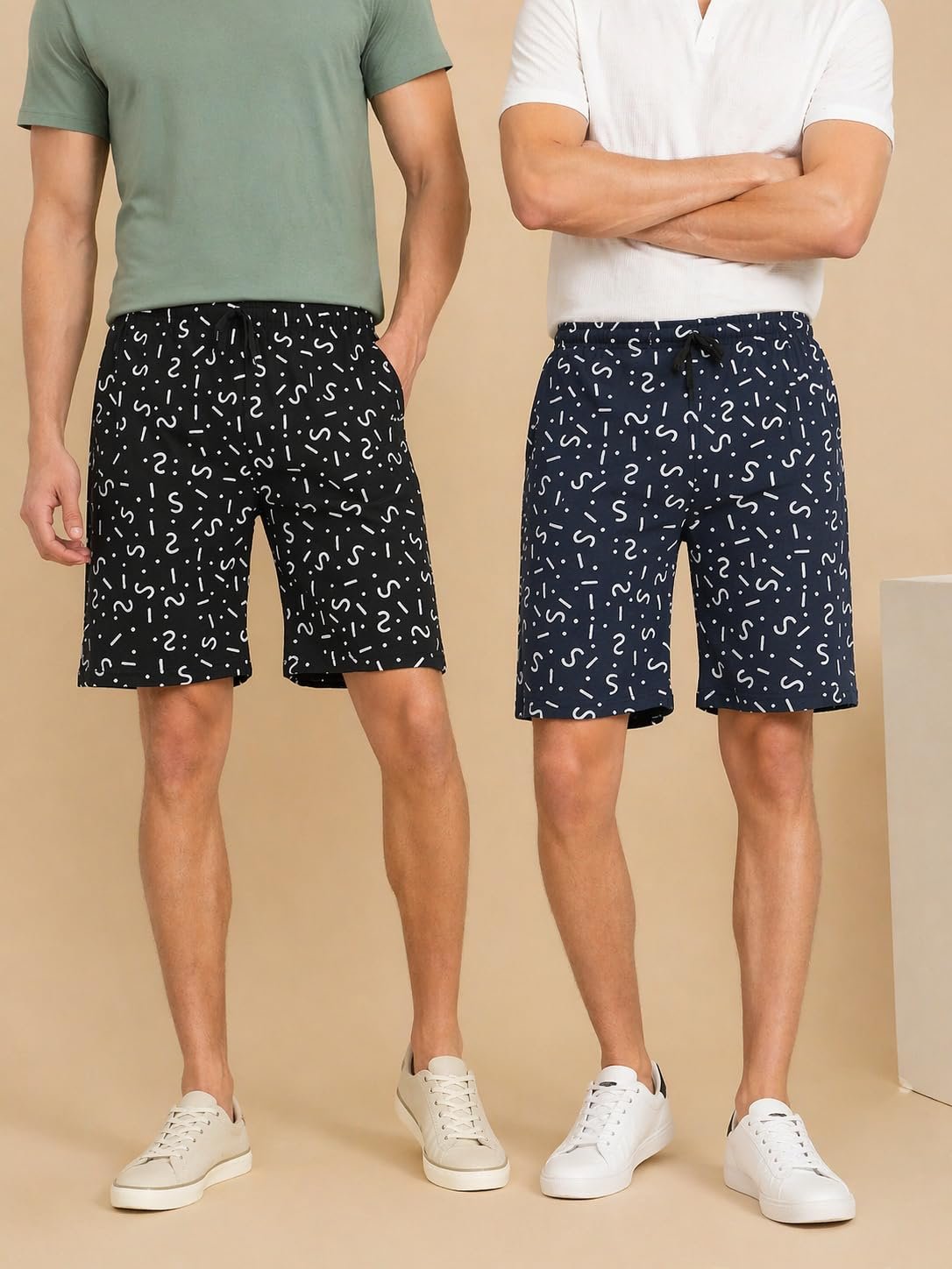 L.N.Creation Mens Cotton Printed Shorts Combo (Pack of 2) | Soft Breathable Lounge & Sleepwear Shorts with Drawstring & Pockets | Casual Black-Navy - Image 4
