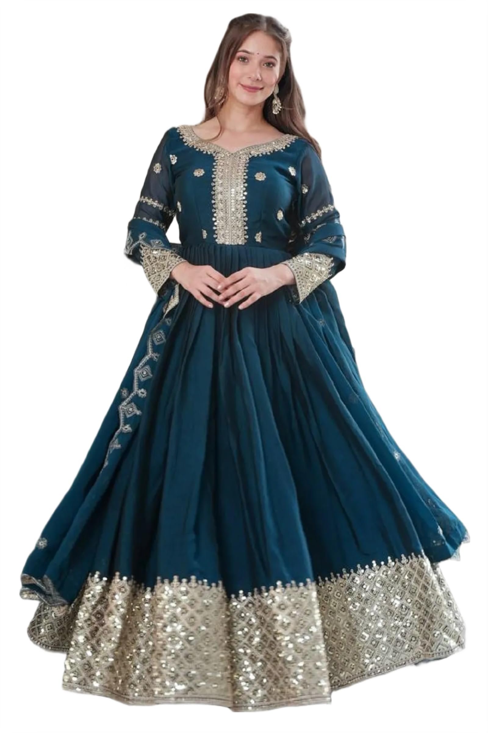 Women Noha Crush Silk Anarkali Gown with Dupatta | Embroidery Codding and Sequins Work Ethnic Outfit | Fully Stitched