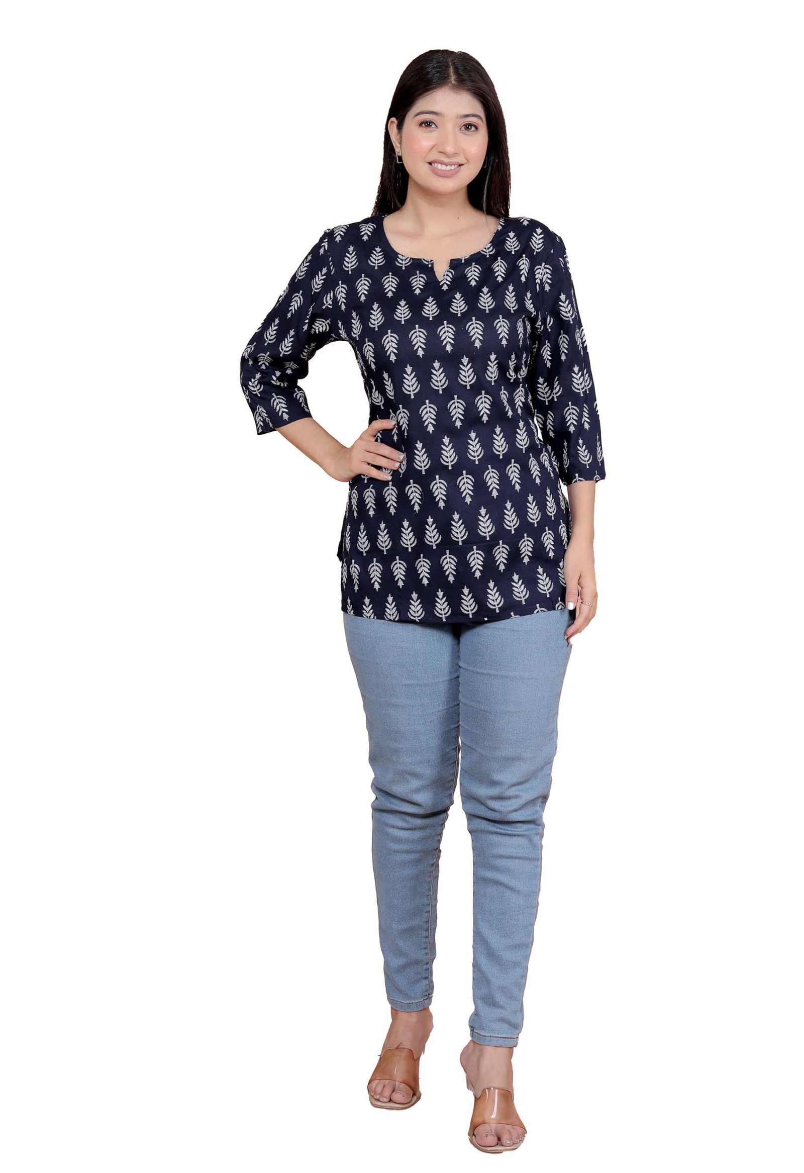 Masiullah stor Women's Short Kurti Tops for Jeans | Stylish Rayon Kurta for Girls | Trendy Ethnic Short Kurta for Daily & Office Wear PR12 Black