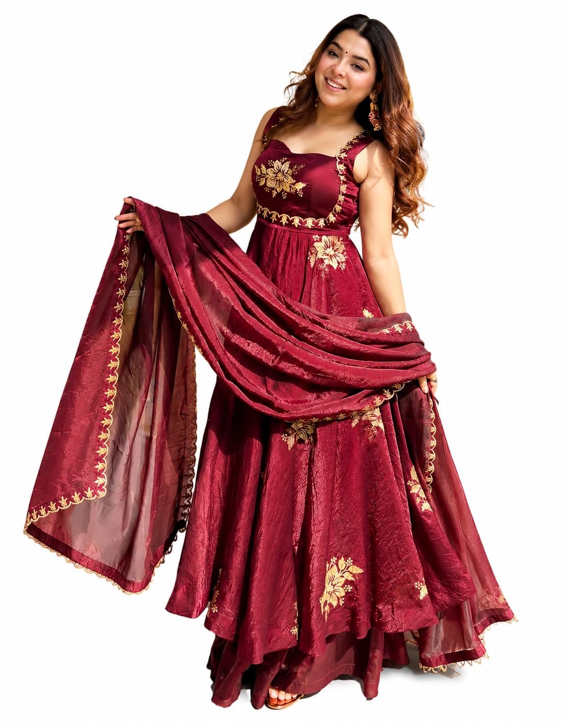 Women's Embroidered Anarkali Kurta Set with Dupatta | Sleeveless Ethnic Suit Set for Wedding, Festive, Party, Traditional, Function & Celebration Wear (IN, Alpha, Regular, maroon)