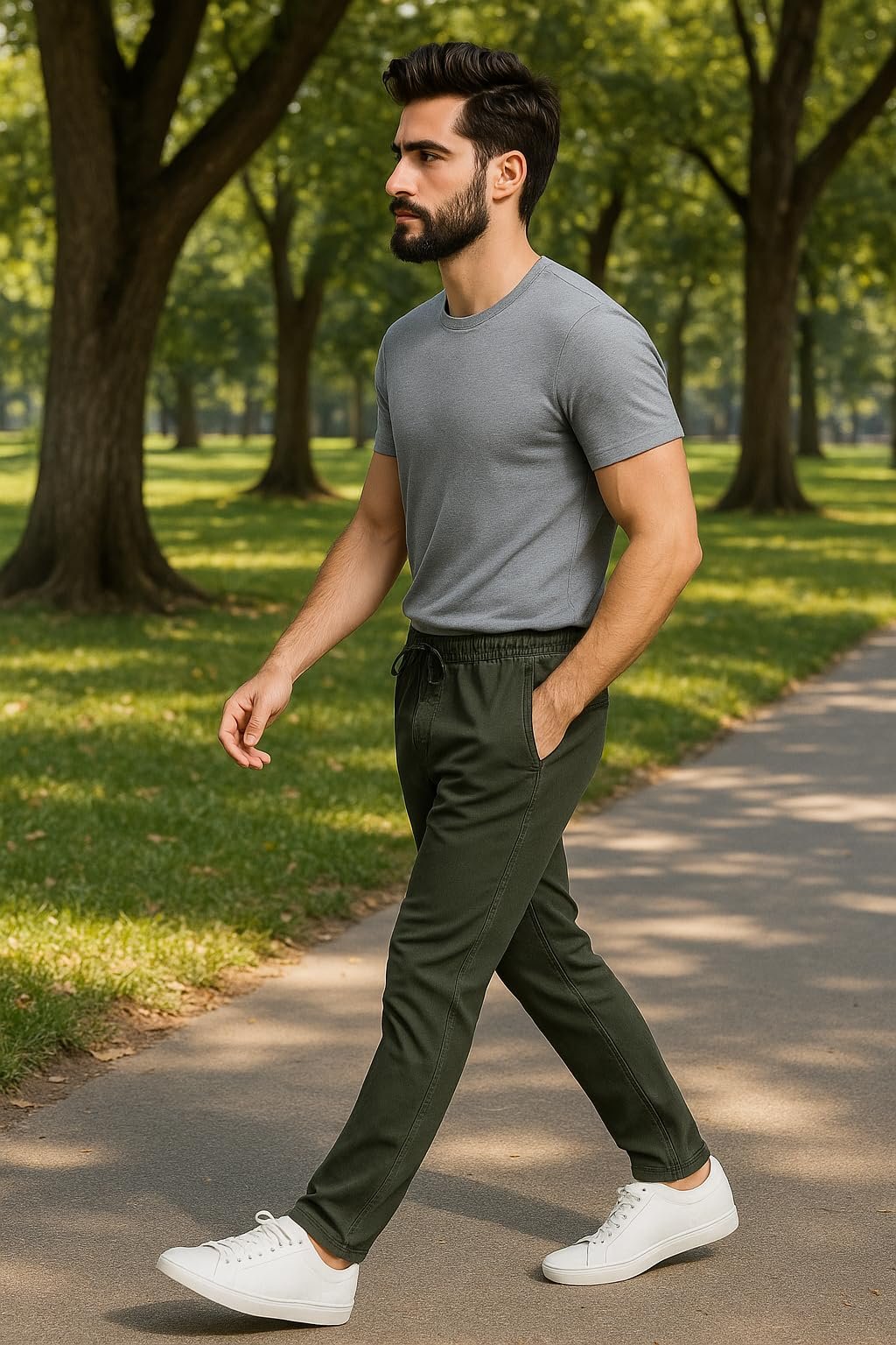Hirrux Men Regular Fit Solid Denim Track Pants (in, Alpha, XL, Regular, Dark Green) - Image 4