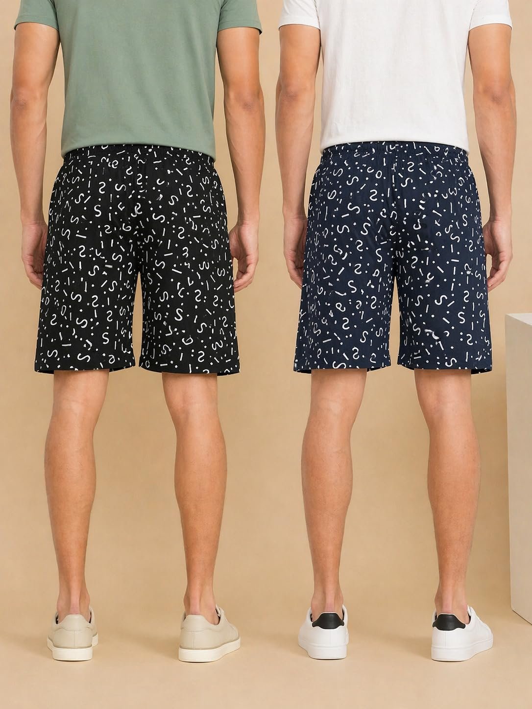 L.N.Creation Mens Cotton Printed Shorts Combo (Pack of 2) | Soft Breathable Lounge & Sleepwear Shorts with Drawstring & Pockets | Casual Black-Navy - Image 2
