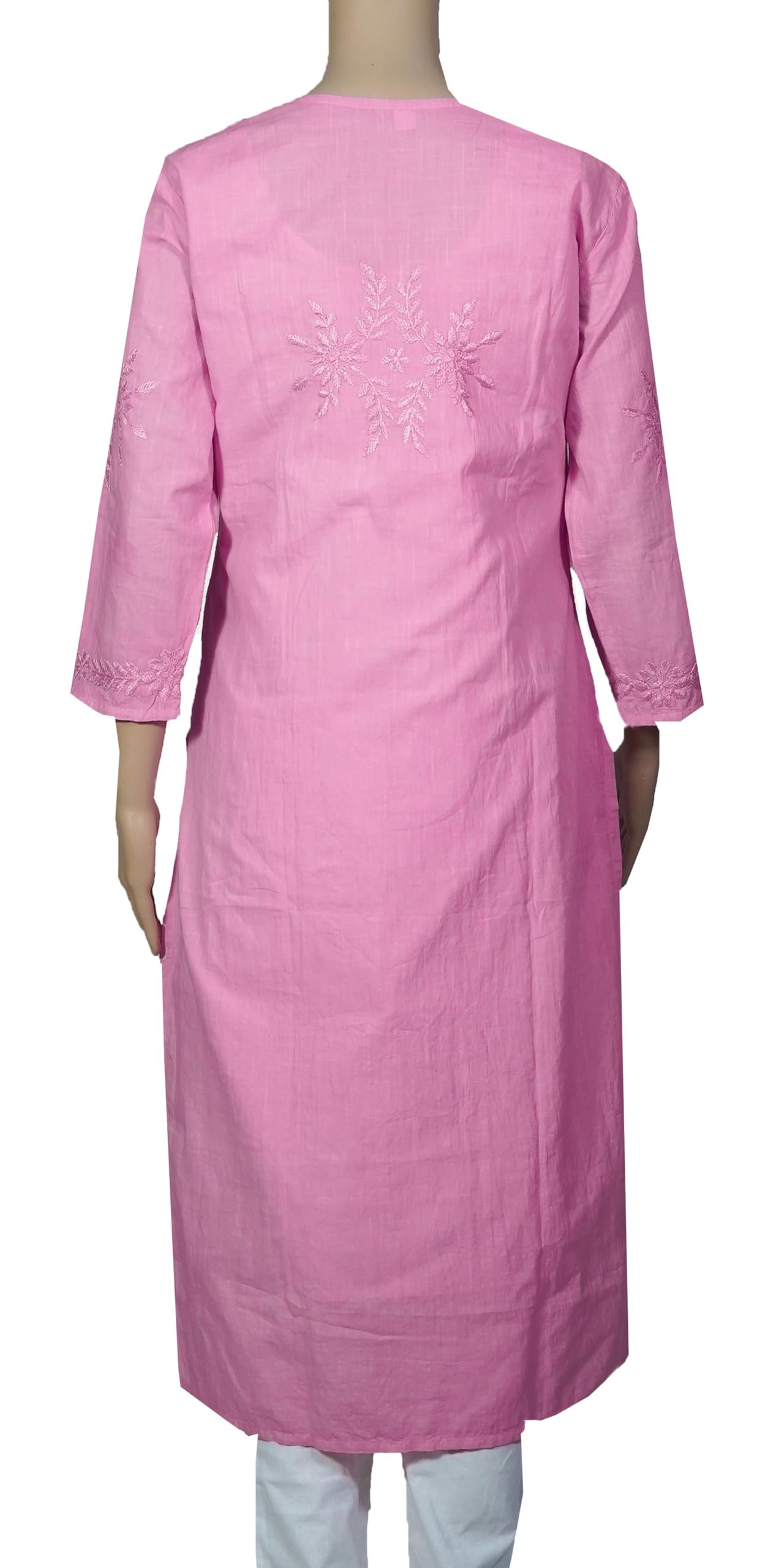 Women's Pink Cotton Kurti with Floral Chikankari Hand Embroidery, 3/4 Sleeve, Casual Wear (in, Alpha, 3XL, Pink) - Image 6