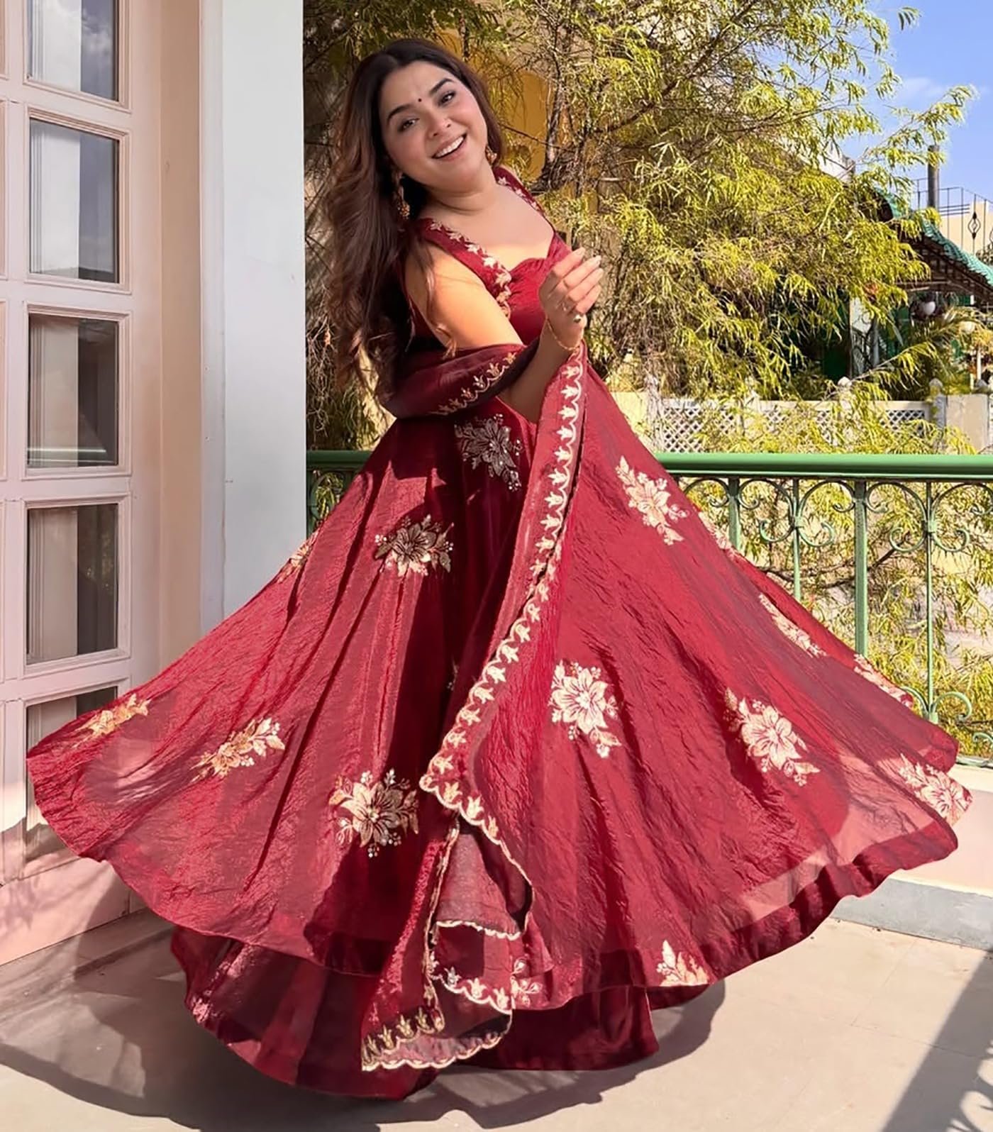 Women's Embroidered Anarkali Kurta Set with Dupatta | Sleeveless Ethnic Suit Set for Wedding, Festive, Party, Traditional, Function & Celebration Wear (IN, Alpha, Regular, maroon) - Image 5