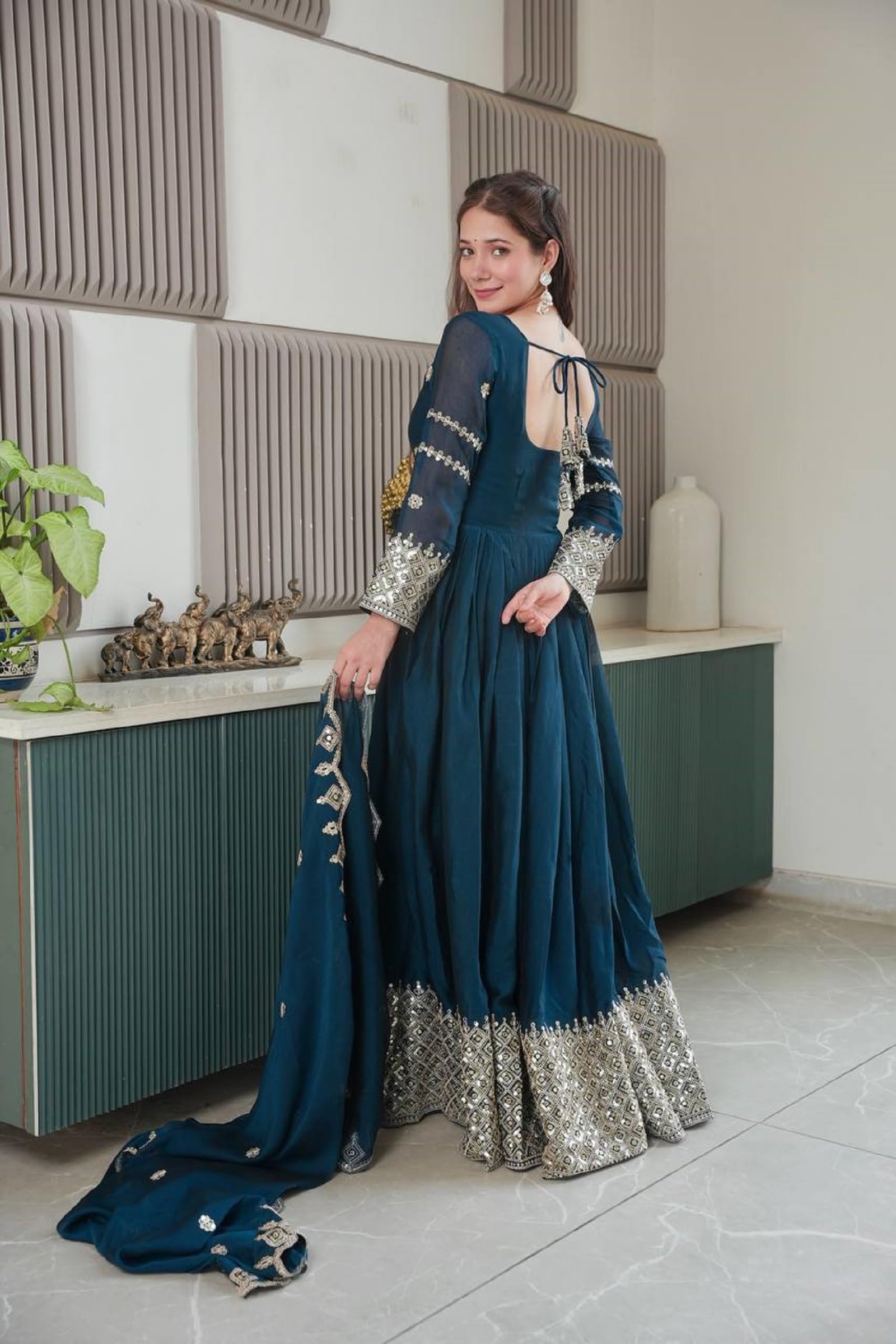 Women Noha Crush Silk Anarkali Gown with Dupatta | Embroidery Codding and Sequins Work Ethnic Outfit | Fully Stitched - Image 3