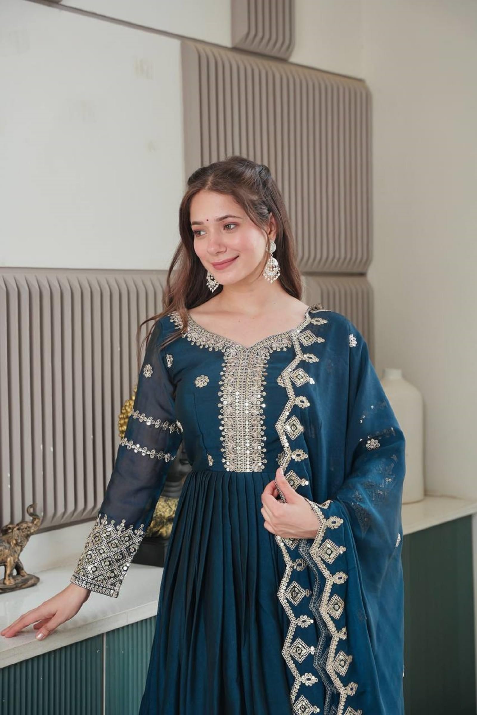 Women Noha Crush Silk Anarkali Gown with Dupatta | Embroidery Codding and Sequins Work Ethnic Outfit | Fully Stitched - Image 6