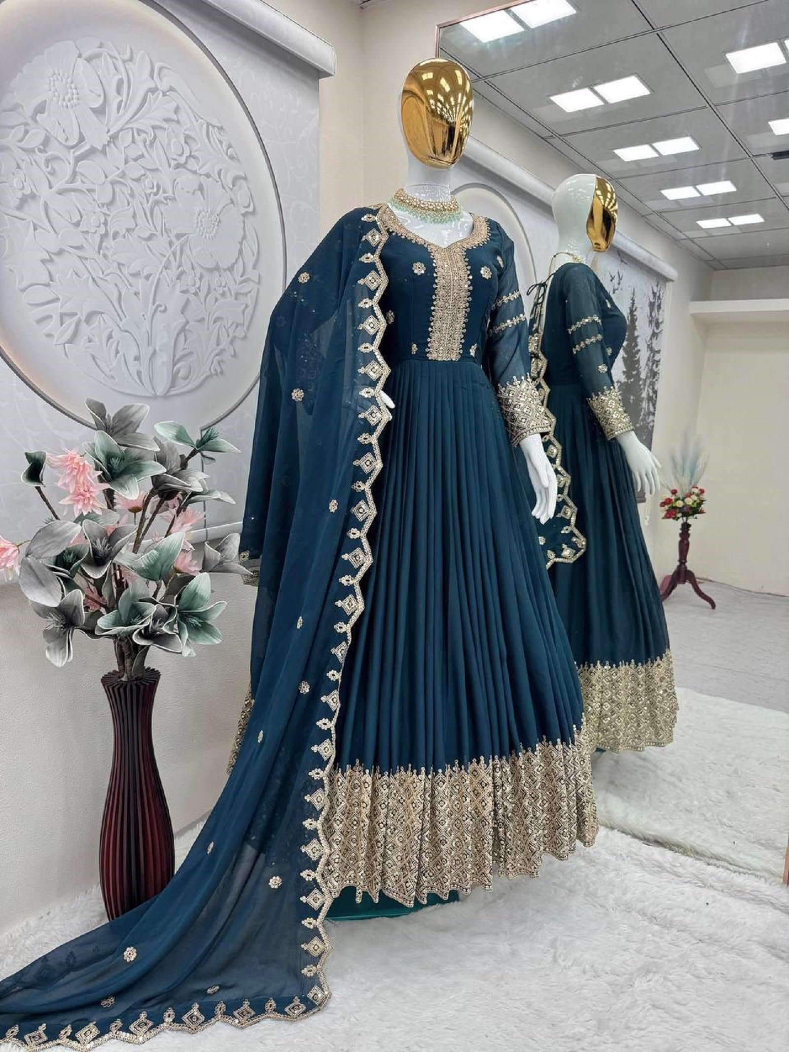 Women Noha Crush Silk Anarkali Gown with Dupatta | Embroidery Codding and Sequins Work Ethnic Outfit | Fully Stitched - Image 7