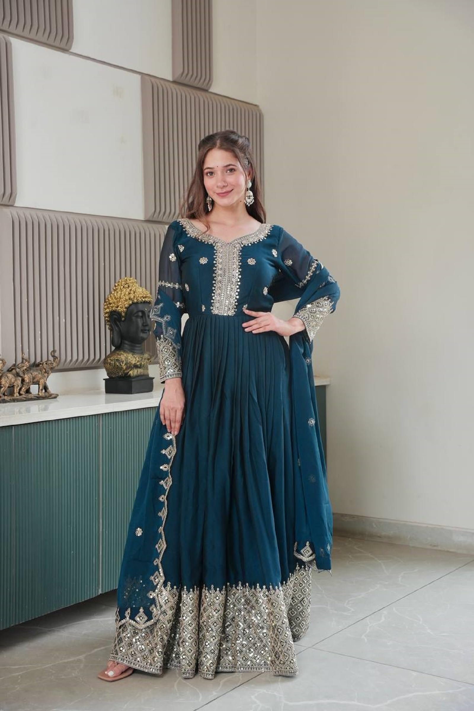 Women Noha Crush Silk Anarkali Gown with Dupatta | Embroidery Codding and Sequins Work Ethnic Outfit | Fully Stitched - Image 4