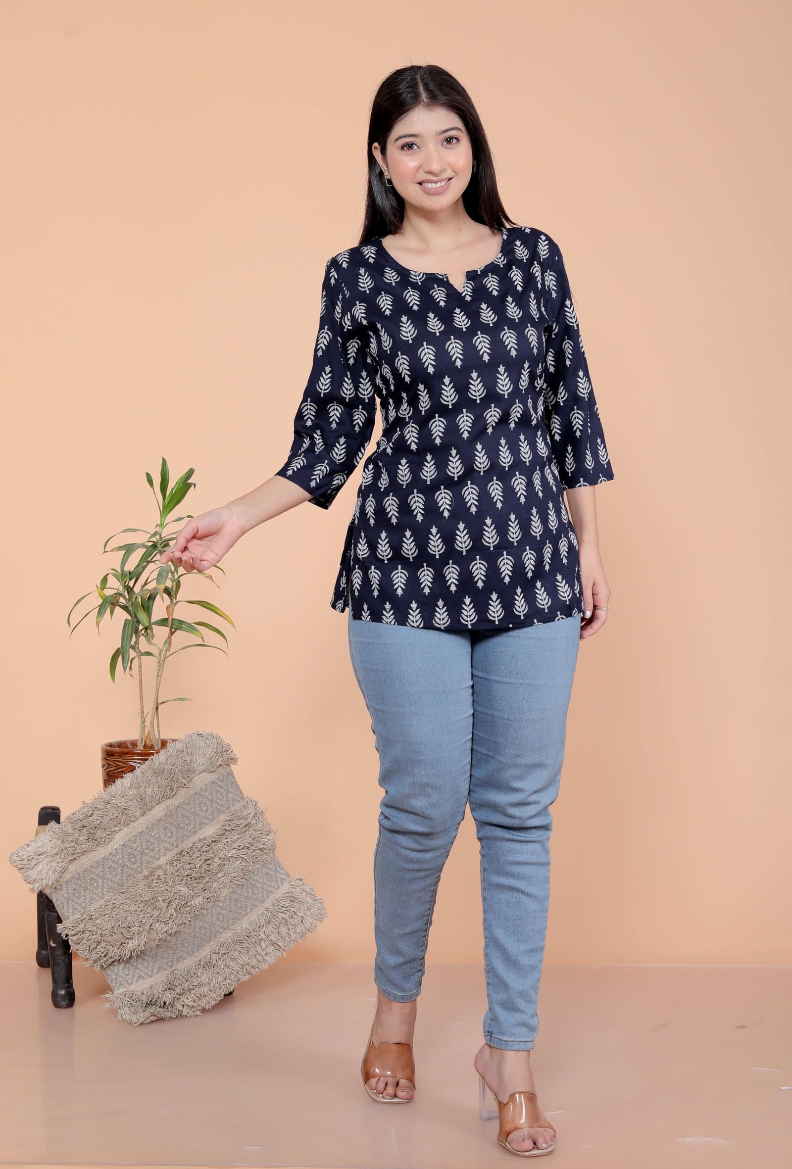 Masiullah stor Women's Short Kurti Tops for Jeans | Stylish Rayon Kurta for Girls | Trendy Ethnic Short Kurta for Daily & Office Wear PR12 Black - Image 4