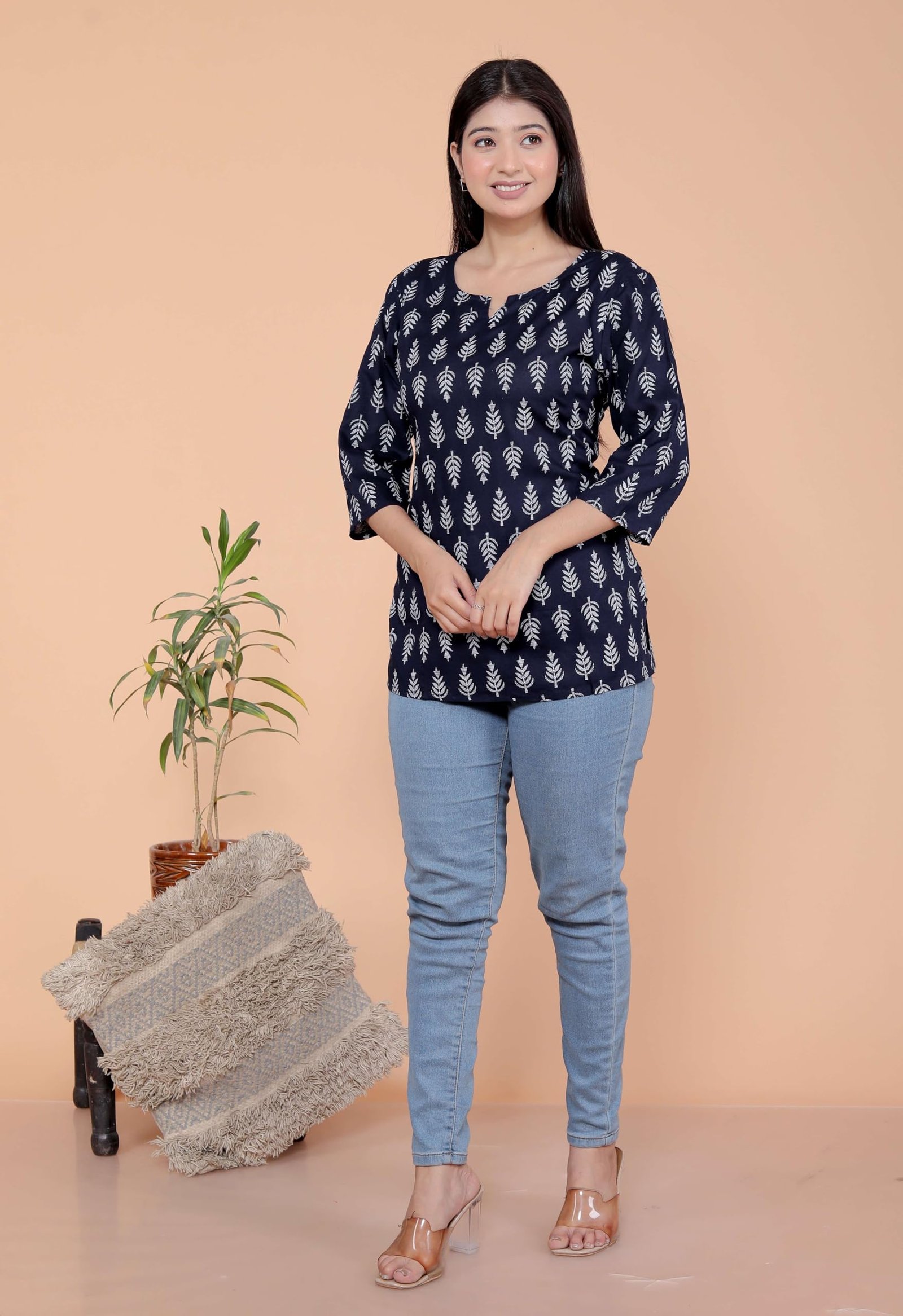 Masiullah stor Women's Short Kurti Tops for Jeans | Stylish Rayon Kurta for Girls | Trendy Ethnic Short Kurta for Daily & Office Wear PR12 Black - Image 2