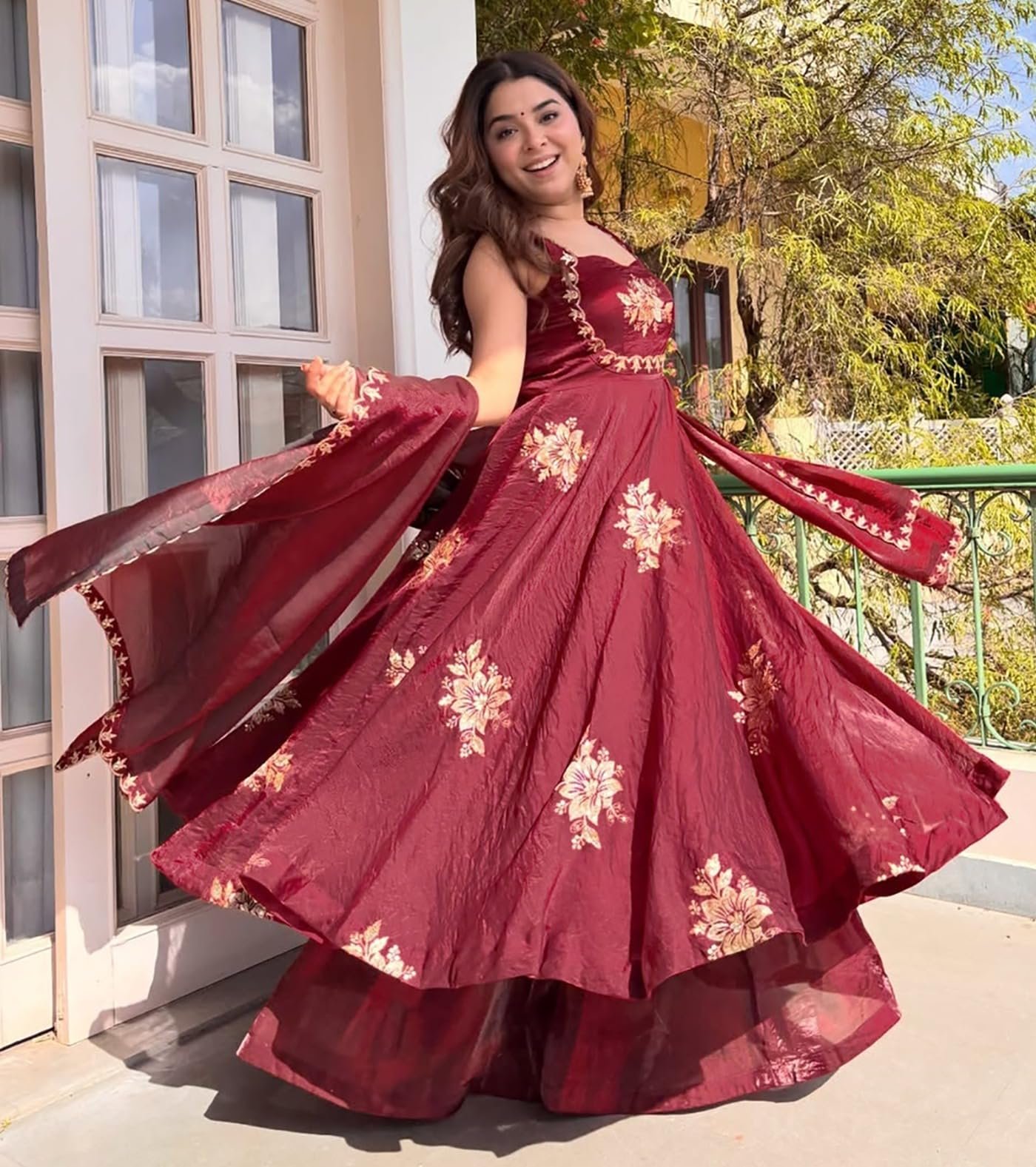 Women's Embroidered Anarkali Kurta Set with Dupatta | Sleeveless Ethnic Suit Set for Wedding, Festive, Party, Traditional, Function & Celebration Wear (IN, Alpha, Regular, maroon) - Image 2