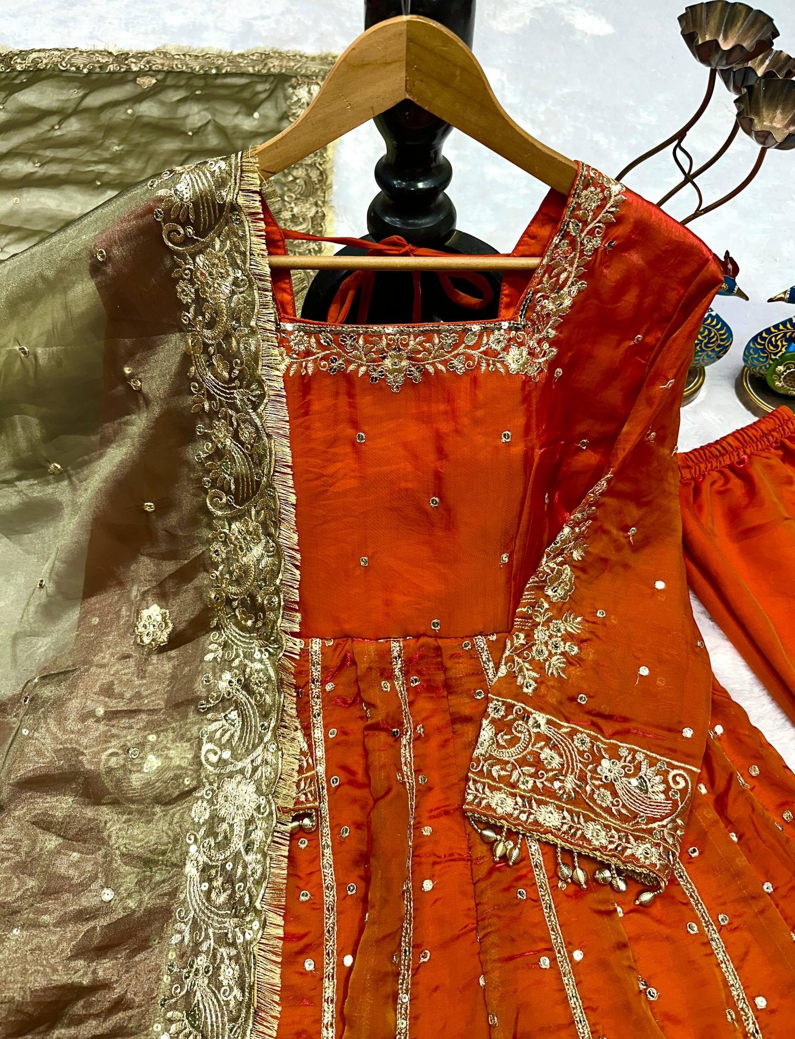 NOORBYNIDHI WOMEN'S LUXE FANDY SILK WITH EMBROIDERY & 5MM SEQUENCE WORK WITH FULL SLEEVE AND LACE|TRENDY TRENDY ETHNIC GOWN SET FOR WOMEN (253-313 ORANGE) - Image 6